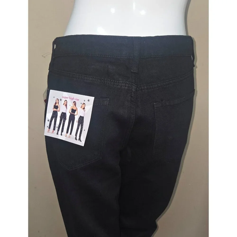 Simple Society Bling Stars Distress Super High Rise Black Jeans Size 7/ 28 NEW - Picture 10 of 10